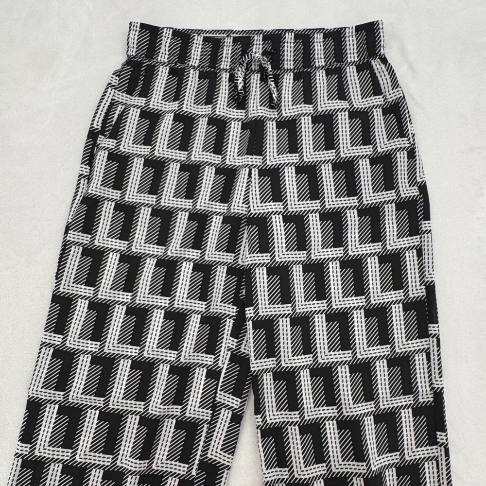 New Karl Lagerfeld Paris Womens Black White Geometric Wide Leg Pants Size Small - Picture 6 of 7
